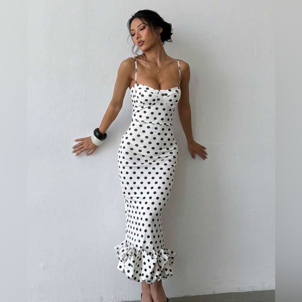 SOLD - Black & White Polka Dot Dress